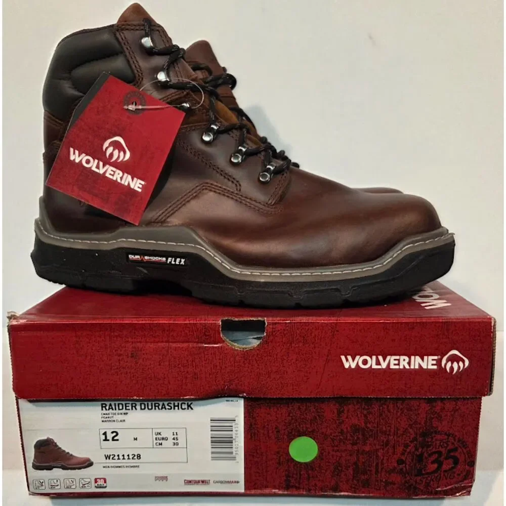Wolverine Raider Durashock Flex Work Boots Brown Leather Size 12 M W211128 New